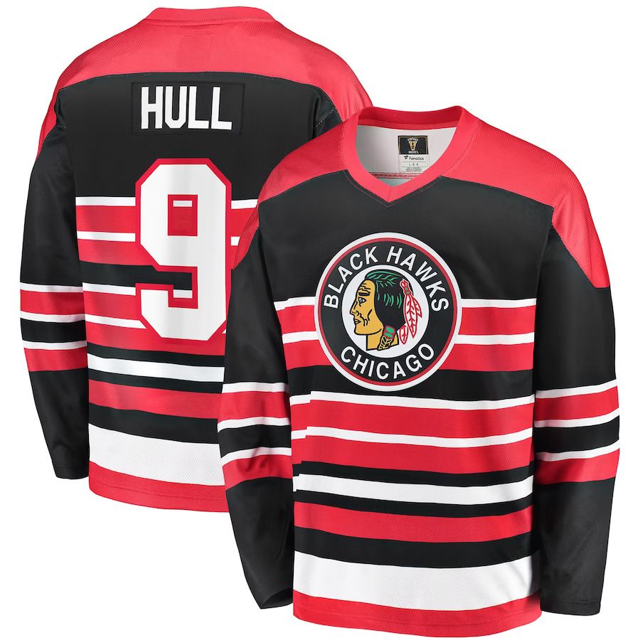 Men Chicago Blackhawks 9 Bobby Hull Fanatics Branded Red Premier Breakaway Retired Player NHL Jersey